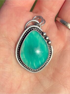 Shades of Gray Jewelry Gel Amazonite and Sterling Silver Pendant